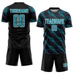 Personalized Sublimation Soccer Uniform Jersey in Black Teal White for Team Sports Personalized Black Teal-White Sublimation