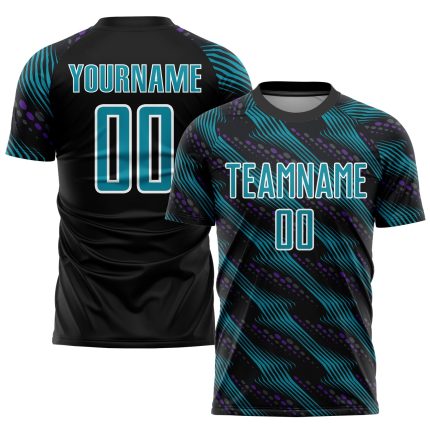 Personalized Sublimation Soccer Uniform Jersey in Black Teal White for Team Sports Personalized Black Teal-White Sublimation