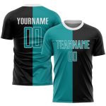 Personalized Teal White Black Soccer Uniform Jersey - Sublimation Split Fashion Personalized Black Teal-White Sublimation
