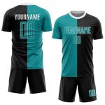 Personalized Teal White Black Soccer Uniform Jersey - Sublimation Split Fashion Personalized Black Teal-White Sublimation