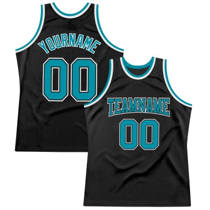 Personalized Basketball Jersey - Black Teal-White Throwback Design Personalized Black Teal-White Throwback Basketball Jersey