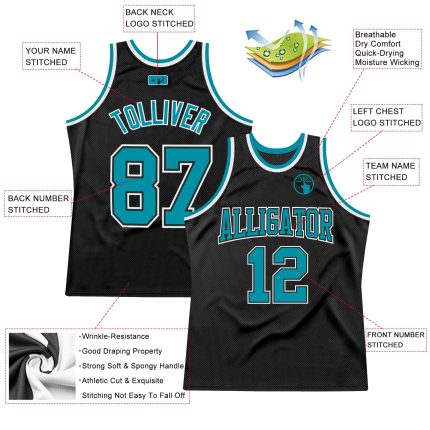 Personalized Basketball Jersey - Black Teal-White Throwback Design Personalized Black Teal-White Throwback Basketball Jersey