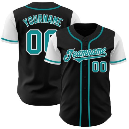 Personalized Two Tone Black Teal White Baseball Jersey for Men Women Personalized Black Teal-White Two Tone Baseball Jersey