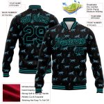 Personalized 3D Wolf Varsity Letterman Jacket Black Teal Full-Snap Bomber Personalized Black Teal Wolf 3D Bomber Full-Snap
