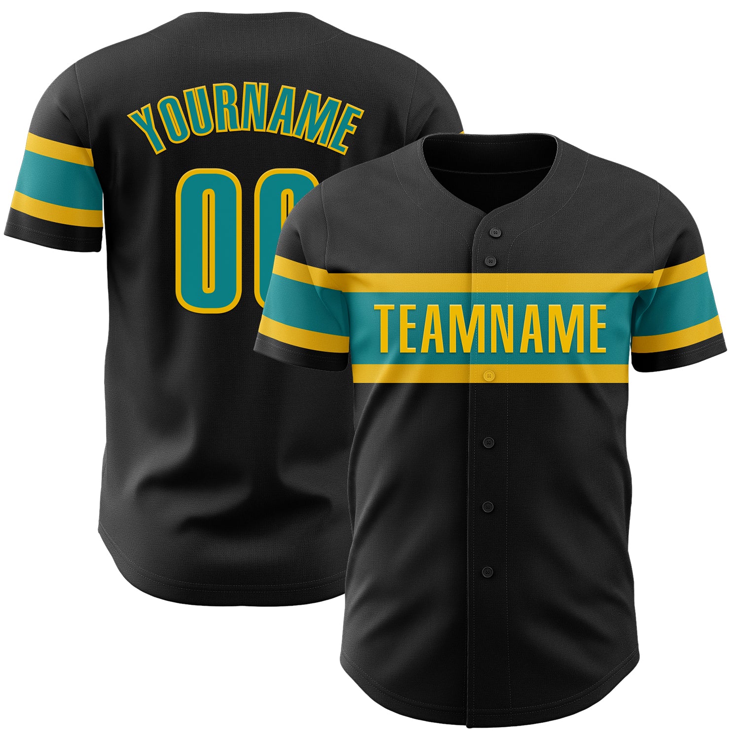 Custom Black Teal Yellow Baseball Jersey - Authentic Personalized Design Personalized Black Teal-Yellow Authentic Baseball