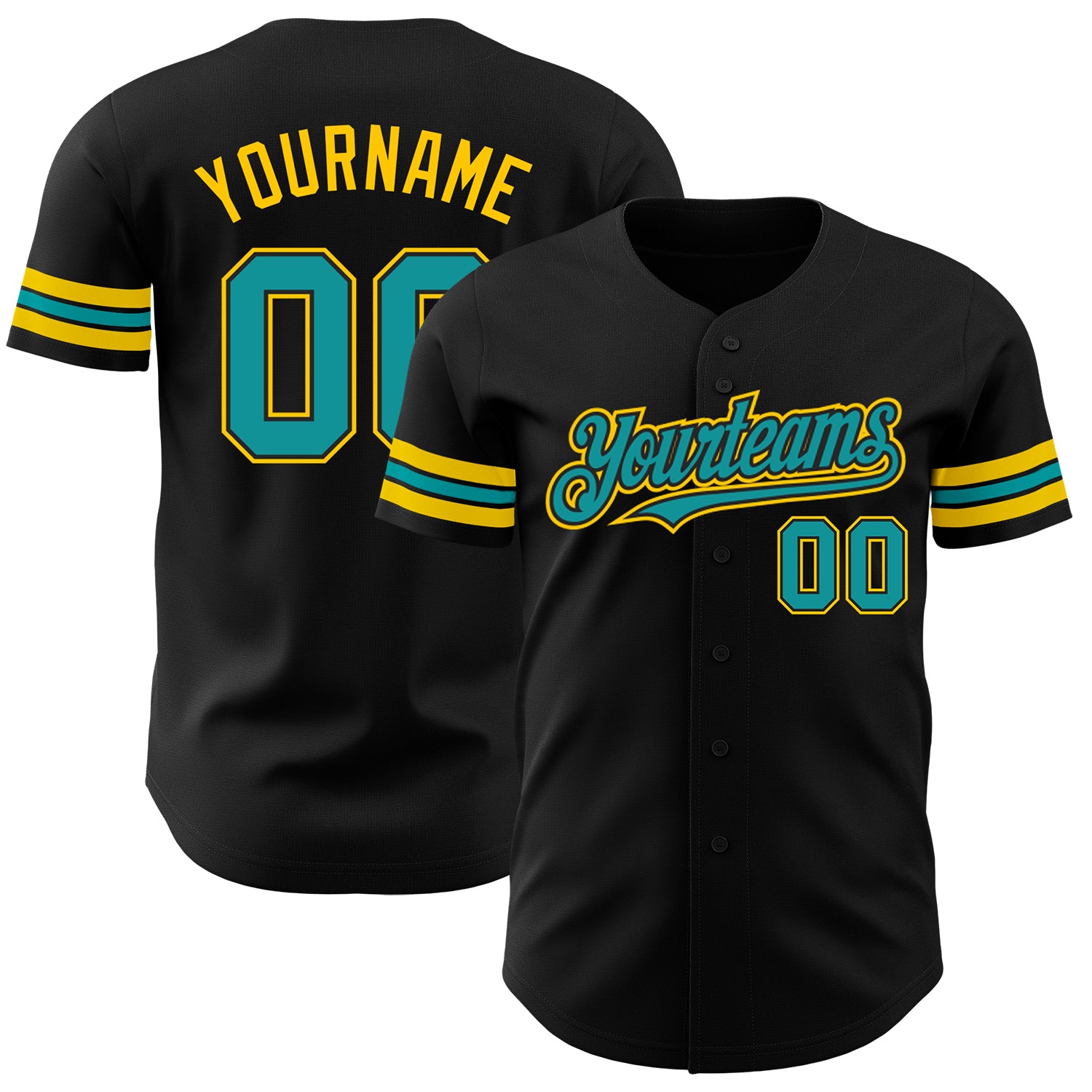 Custom Baseball Jersey with Personalized Name and Number - Black Teal-Yellow Authentic Team Apparel Personalized Black Teal-Yellow
