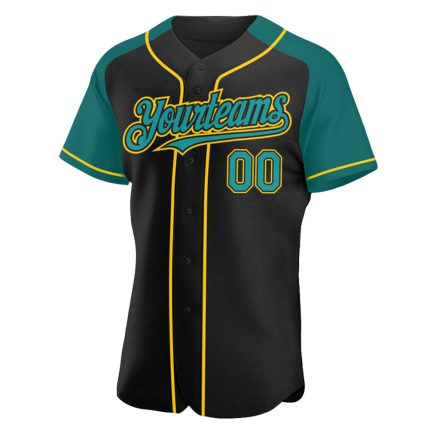 Custom Name Number Personalized Black Teal Yellow Baseball Jersey Raglan Sleeves Authentic Team Apparel Personalized Black