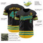 Custom Name Number Authentic Baseball Jersey Personalized Black Teal Yellow Line Personalized Black Teal-Yellow Line Authentic