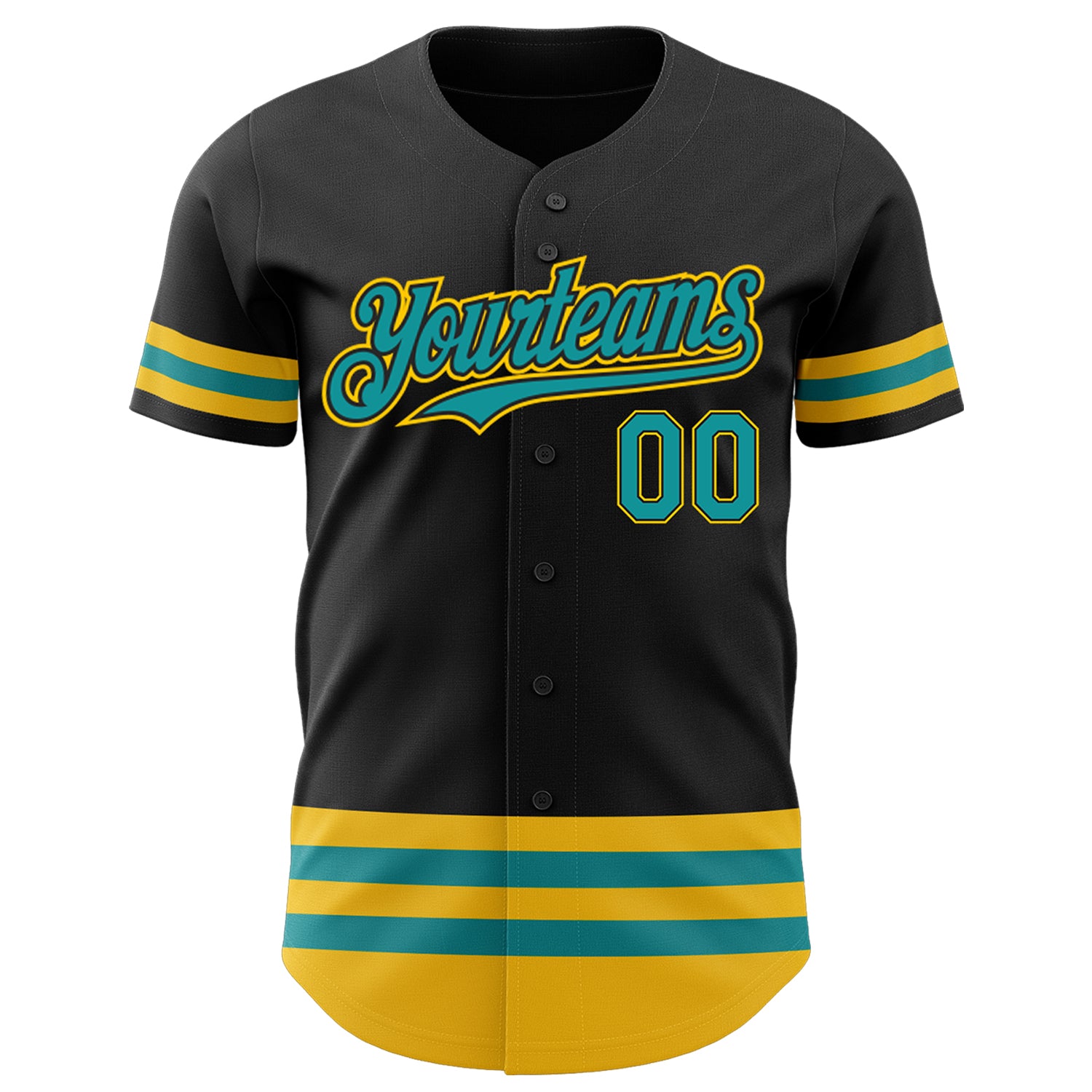 Personalized Black Teal-Yellow Line Authentic Baseball Jersey Team Custom Name and Number Custom Name Number Authentic Baseball Jersey Personalized Black Teal Yellow Line Personalized Black Teal-Yellow Line Authentic - Image 2