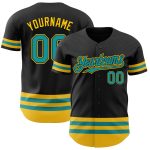 Custom Name Number Authentic Baseball Jersey Personalized Black Teal Yellow Line Personalized Black Teal-Yellow Line Authentic