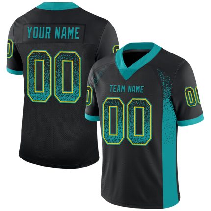 Custom Name and Number Black Teal-Yellow Mesh Fashion Football Jersey - Personalized Team Jersey Personalized Black Teal-Yellow