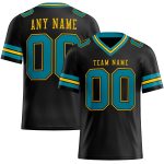 Personalized Football Jersey Black Teal Yellow Mesh Design - Custom Team Apparel Personalized Black Teal-Yellow Mesh Football