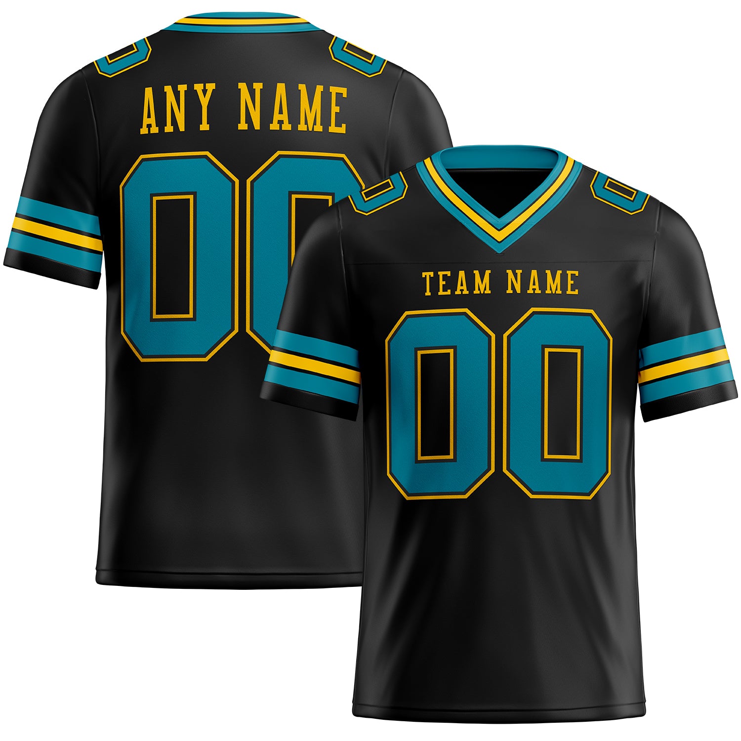 Personalized Football Jersey Black Teal Yellow Mesh Design - Custom Team Apparel Personalized Black Teal-Yellow Mesh Football