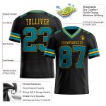 Personalized Football Jersey Black Teal Yellow Mesh Design - Custom Team Apparel Personalized Black Teal-Yellow Mesh Football