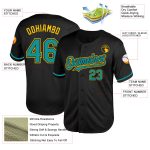 Custom Black Teal-Yellow Mesh Baseball Jersey for Men and Women, Throwback Style Personalized Black Teal-Yellow Mesh Throwback