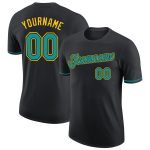Custom Personalized Team Performance T-Shirt with Name & Number - Black Teal-Yellow Personalized Black Teal-Yellow Performance