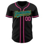 Personalized Black Teal Yellow Pink Baseball Jersey Custom Team Shirt Personalized Black Teal Yellow-Pink Baseball Jersey