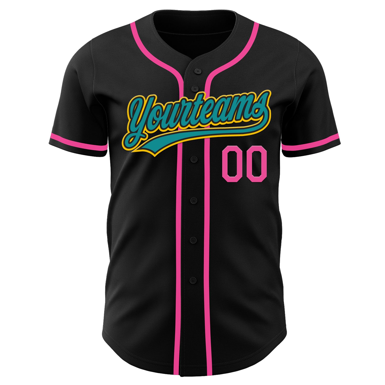 Personalized Black Teal Yellow-Pink Baseball Jersey Personalized Black Teal Yellow Pink Baseball Jersey Custom Team Shirt Personalized Black Teal Yellow-Pink Baseball Jersey - Image 2