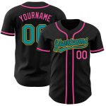 Personalized Black Teal Yellow Pink Baseball Jersey Custom Team Shirt Personalized Black Teal Yellow-Pink Baseball Jersey