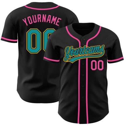 Personalized Black Teal Yellow Pink Baseball Jersey Custom Team Shirt Personalized Black Teal Yellow-Pink Baseball Jersey