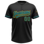 Custom Name and Number Unisex Softball Jersey - Personalized Black Teal-Yellow Two-Button Design Personalized Black Teal-Yellow