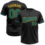 Personalized Softball Jersey Unisex Black Teal-Yellow Two-Button Design Personalized Black Teal-Yellow Two-Button Unisex