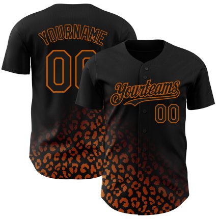 Personalized 3D Leopard Print Baseball Jersey Black Texas Orange Fashion Personalized Black Texas Orange 3D Leopard Print