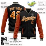 Custom Black Texas Orange Cream Two Tone Bomber Varsity Letterman Jacket Full-Snap Personalized Black Texas Orange-Cream