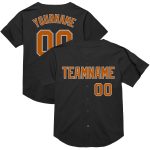 Personalized Black Texas Baseball Jersey - Orange-Gray Mesh Throwback Design Personalized Black Texas Orange-Gray Mesh Throwback