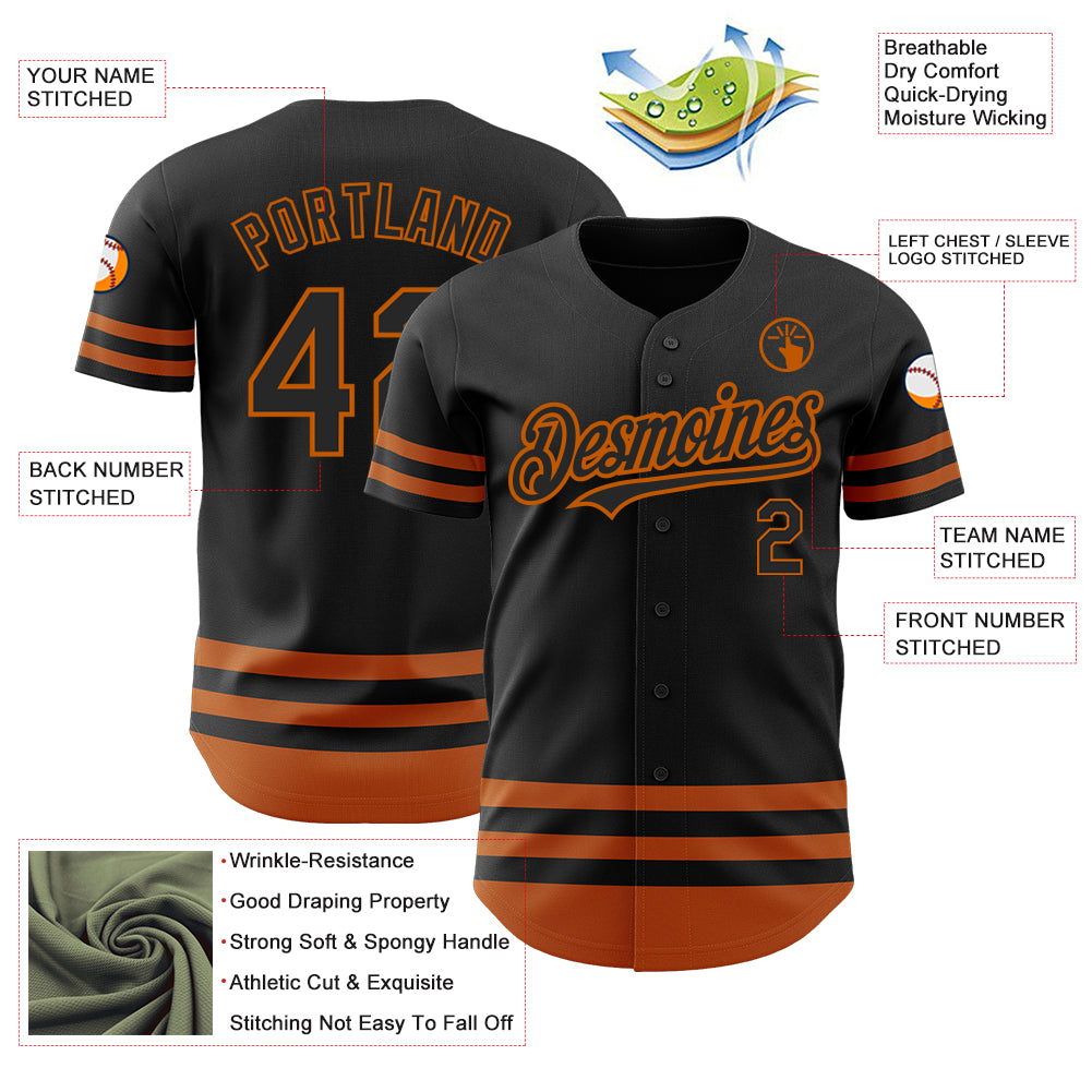 Personalized Black Texas Orange Line Baseball Jersey Personalized Black Texas Orange Line Jersey for Baseball Fans - Custom Design Personalized Black Texas Orange Line Baseball - Image 3