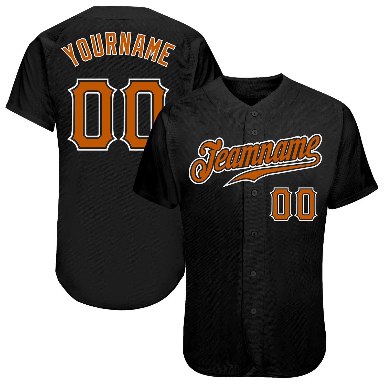 Custom Name Number Black Texas Orange-White Authentic Baseball Jersey - Personalized Team Jersey Personalized Black Texas