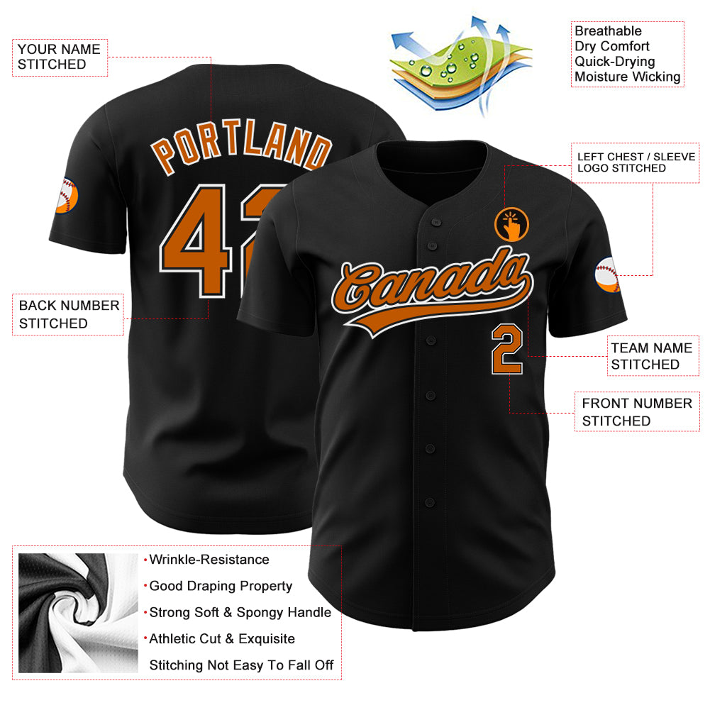 Personalized Texas Baseball Jersey in Black and Orange-White for Adults, Size 2 Personalized Black Texas Orange-White Baseball - Image 3
