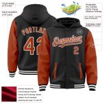 Custom Texas Orange and White Bomber Hoodie Jacket with Personalized Name and Number - Varsity Letterman Style Personalized