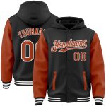 Custom Texas Orange and White Bomber Hoodie Jacket with Personalized Name and Number - Varsity Letterman Style Personalized