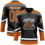 Personalized Black Texas Hockey Jersey with Orange-White Lace Neck Design Personalized Black Texas Orange-White Hockey Lace