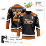 Personalized Black Texas Hockey Jersey with Orange-White Lace Neck Design Personalized Black Texas Orange-White Hockey Lace