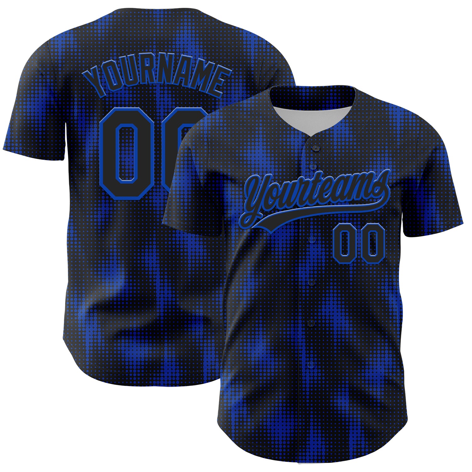 Personalized Black Thunder Blue 3D Baseball Jersey with Halftone Dots Design Personalized Black Thunder Blue 3D Halftone