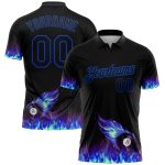 Custom Name and Number Personalized Flame 3D Pattern Blue Black Billiards Performance Polo Shirt - 8 Ball Design Personalized