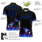 Custom Name and Number Personalized Flame 3D Pattern Blue Black Billiards Performance Polo Shirt - 8 Ball Design Personalized
