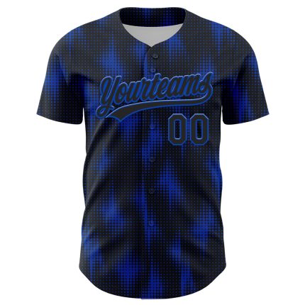 Custom Name and Number Baseball Jersey with Personalized Black Thunder Blue 3D Halftone Dots Design Personalized Black Thunder