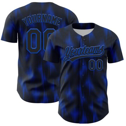 Custom Name and Number Baseball Jersey with Personalized Black Thunder Blue 3D Halftone Dots Design Personalized Black Thunder