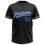 Personalized Unisex Softball Jersey in Black Thunder Blue-Gray, Two-Button Style Personalized Black Thunder Blue-Gray Two-Button
