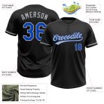 Personalized Unisex Softball Jersey in Black Thunder Blue-Gray, Two-Button Style Personalized Black Thunder Blue-Gray Two-Button