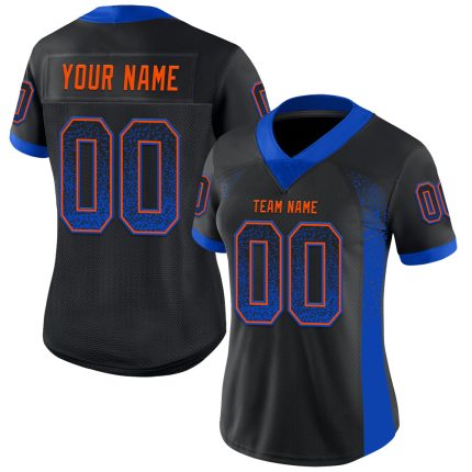 Personalized Black Thunder Football Jersey - Blue-Orange Mesh Drift Style Personalized Black Thunder Blue-Orange Mesh Drift