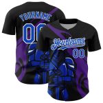 Custom Baseball Jersey Personalized Knight Hero Art 3D Pattern Black Thunder Blue-Purple with Custom Name and Number Personalized
