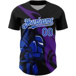 Custom Baseball Jersey Personalized Knight Hero Art 3D Pattern Black Thunder Blue-Purple with Custom Name and Number Personalized