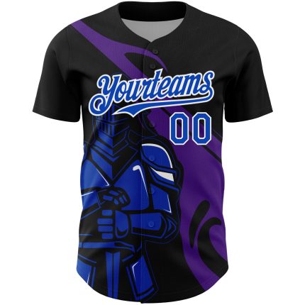 Custom Baseball Jersey Personalized Knight Hero Art 3D Pattern Black Thunder Blue-Purple with Custom Name and Number Personalized