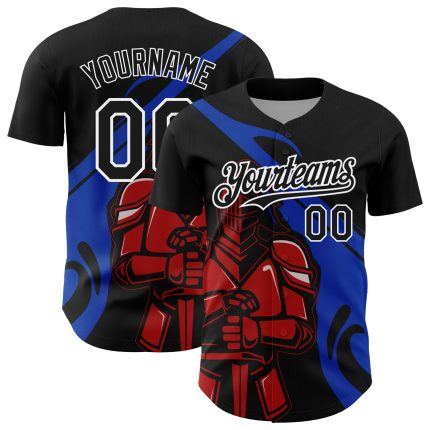 Personalized Knight Hero Baseball Jersey Custom Name Number 3D Black Thunder Blue-Red Pattern Design Authentic Personalized