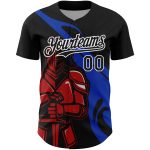 Personalized Knight Hero Baseball Jersey Custom Name Number 3D Black Thunder Blue-Red Pattern Design Authentic Personalized