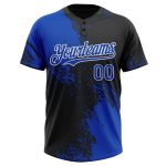 Personalized Black Blue-White 3D Abstract Brush Stroke Softball Jersey - Unisex Two-Button Design Personalized Black Thunder